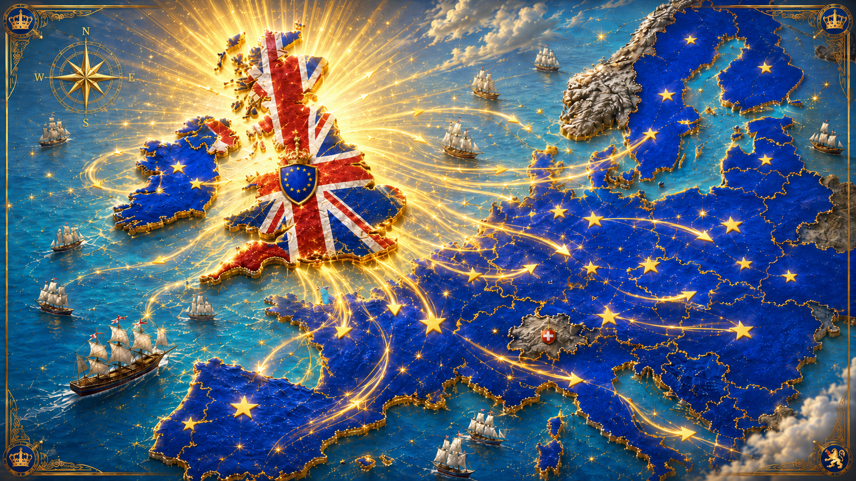 A ceremonial map showing the United Kingdom radiating influence across the European Union